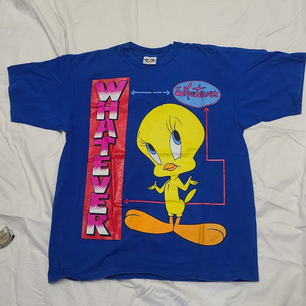 Vintage, 1996 Looney Tunes, Blue Tweety Graphic T-Shirt, Whatever - Picture 6 of 7